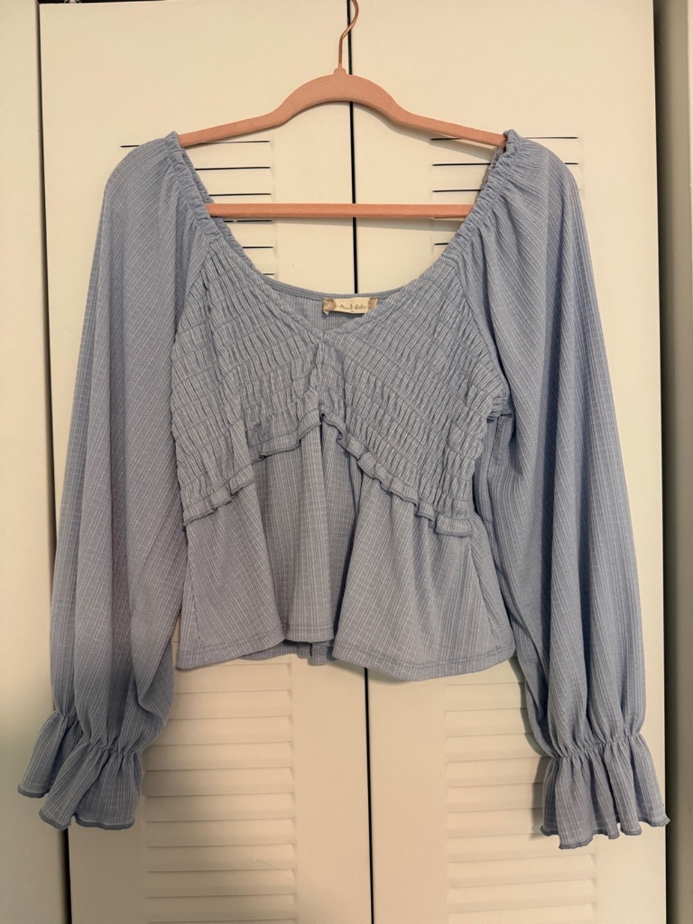 Altar'd State Light Blue Peasant Smocked Blouse